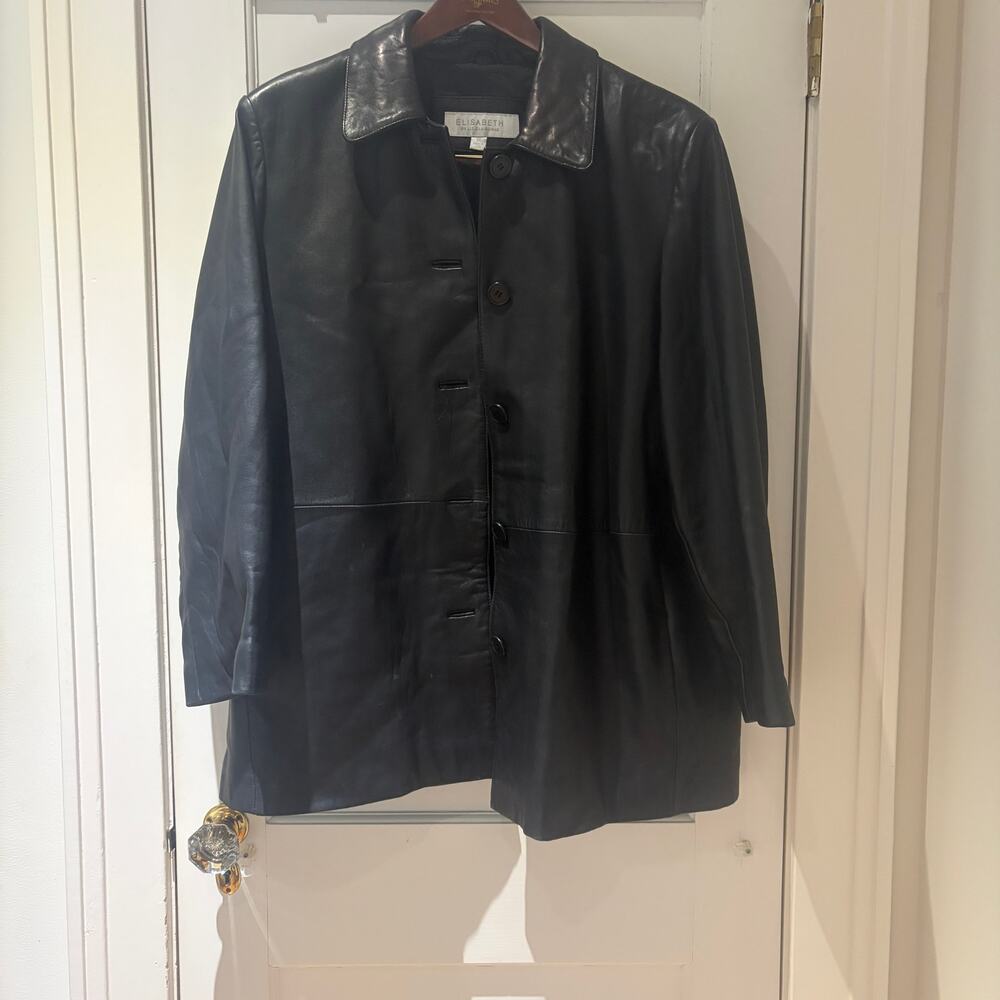 Elisabeth by Liz Claiborne Leather Coat Size XL Black - Picture 2 of 8